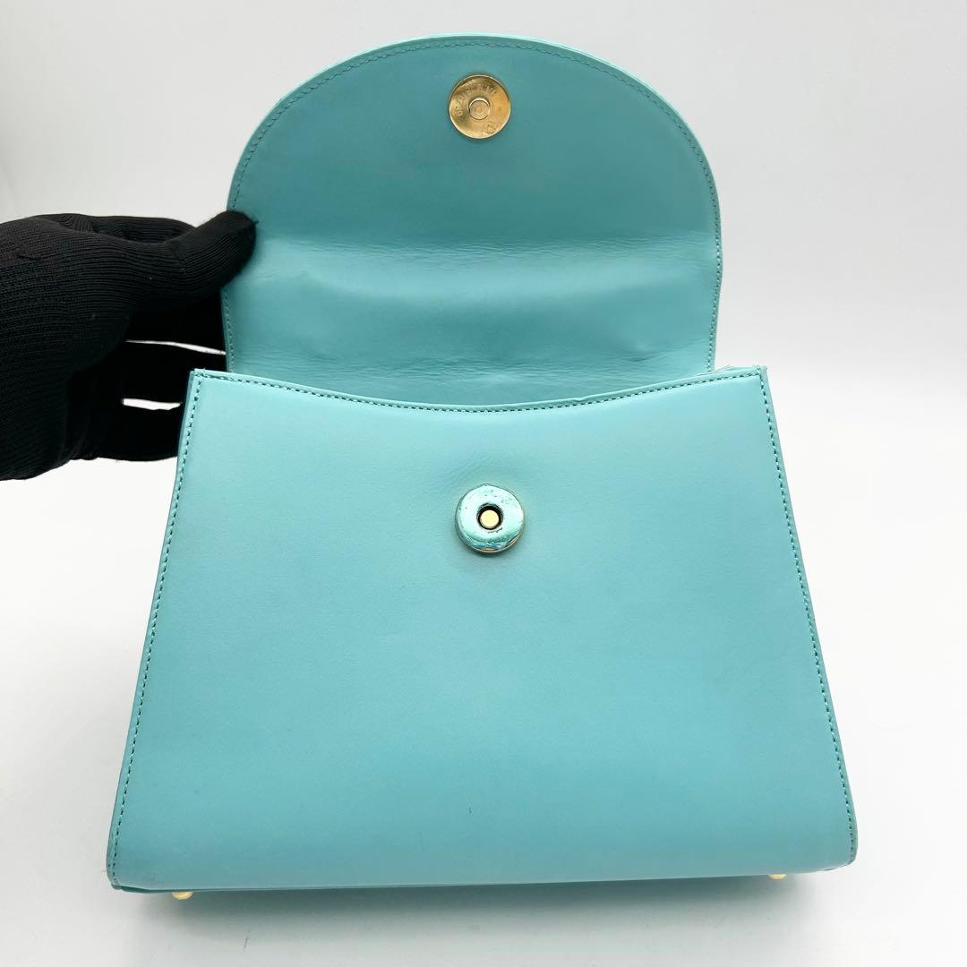 美品&入手困難　ハナエモリ　ショルダーバッグ　2way　レザー　ブルー　リボン