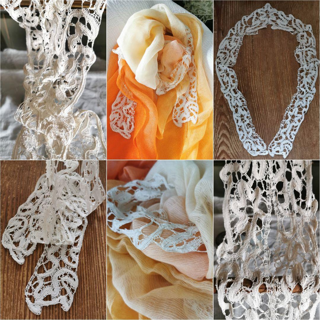 アンティーク ボビン編みリネンレース 艶と光沢のあるショール