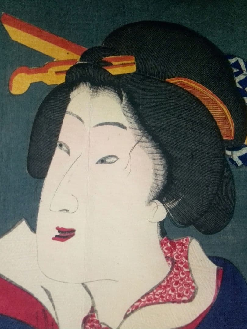 浮世絵版画、仮名手本忠臣蔵瀬川菊之丞、歌川国貞画三枚綴り内の1枚