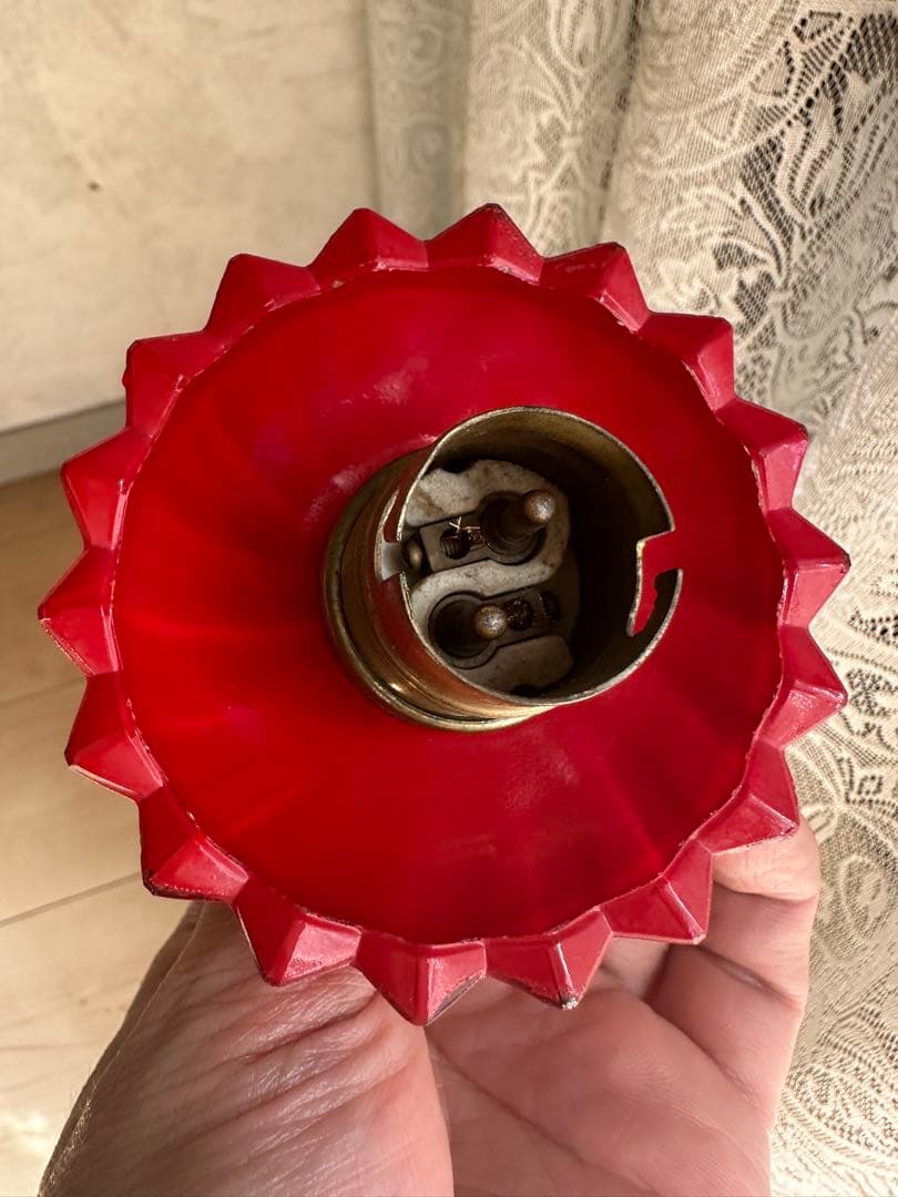 20s フランス アンティーク 希少なクランベリーガラスの螺旋模様