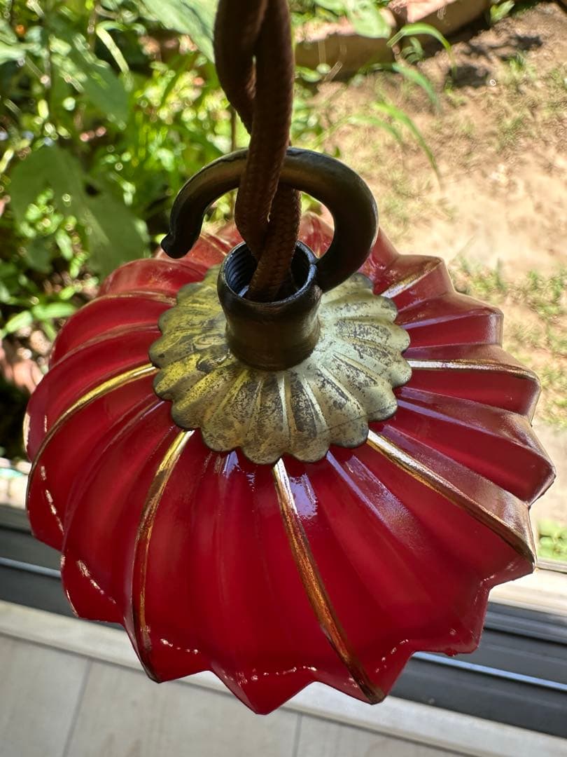 20s フランス アンティーク 希少なクランベリーガラスの螺旋模様