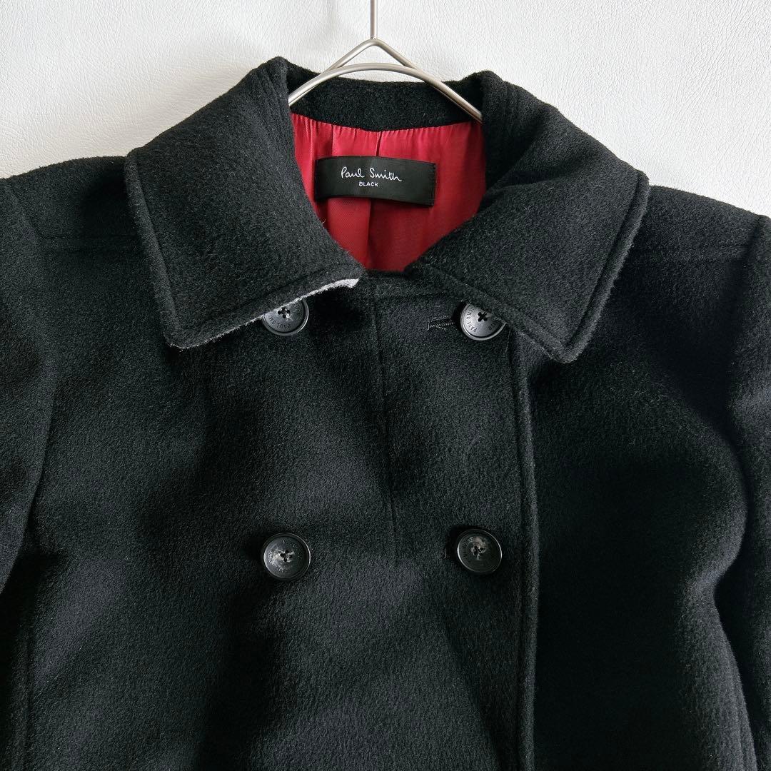 ポールスミスブラック ウールチェスターコート ダブル 裏地バイカラー