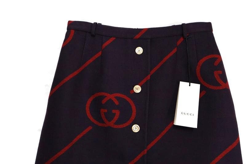 【未使用】GUCCI　グッチ　GG　ロゴ　スカート　サイズ44　パープル×レッド