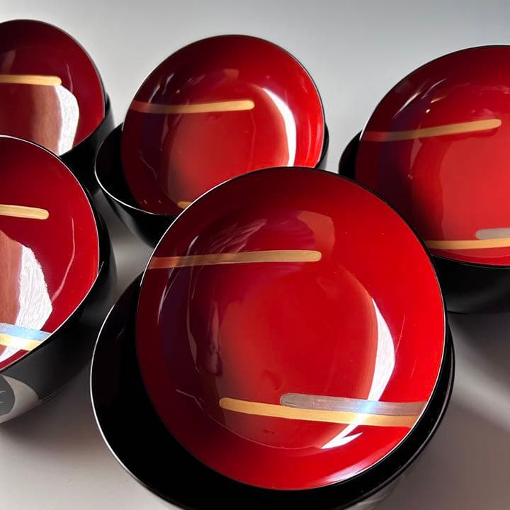 煮物椀　琳派　鶴蒔絵　五客組　静寛　共箱　山中塗　懐石　漆器　正月　初釜　茶道具