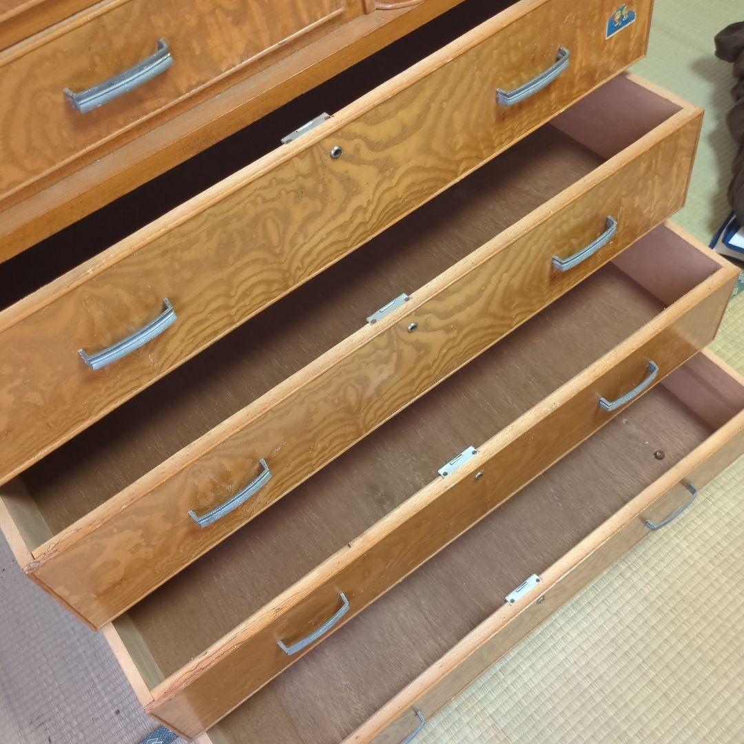 昭和 レトロ タンス 箪笥 チェスト 引き出し 波板ガラス ガラス戸