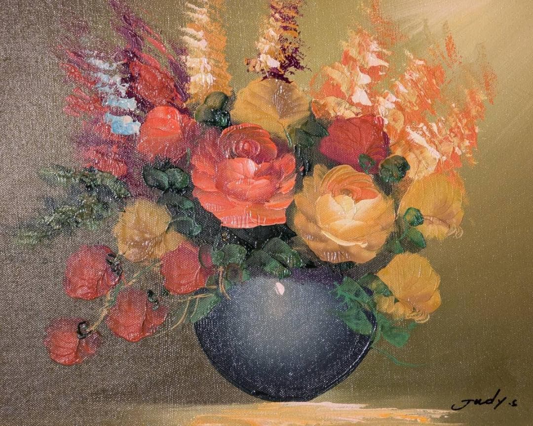 【真作】絵画　油彩6号　花のある静物　華やかな色彩が魅力の油彩画　W54