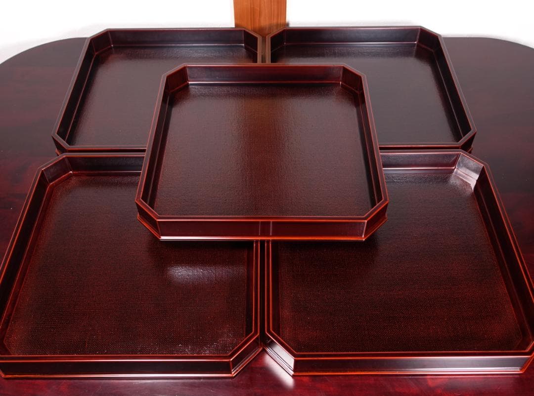 輪島塗の名店 五島屋謹製 溜塗 裏黒塗 布張 卓上膳 盆 5