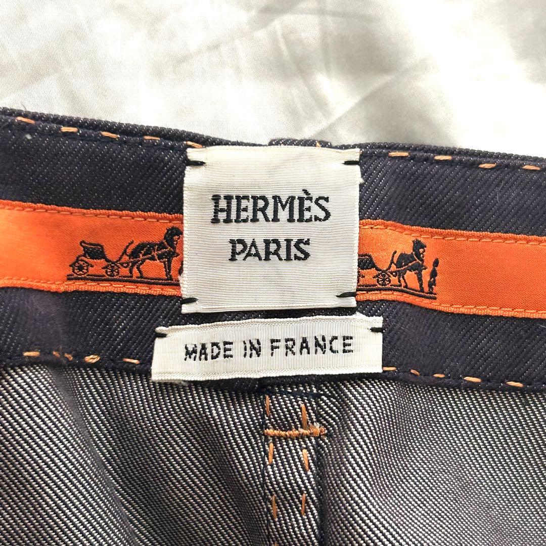 美品 HERMES エルメス スカート セリエ デニム ステッチ パープル 紫