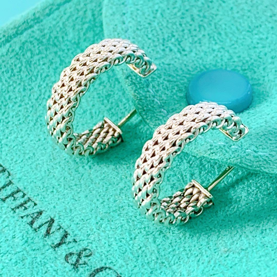 美品 ティファニー サマセット メッシュ フープ ピアス シルバー925