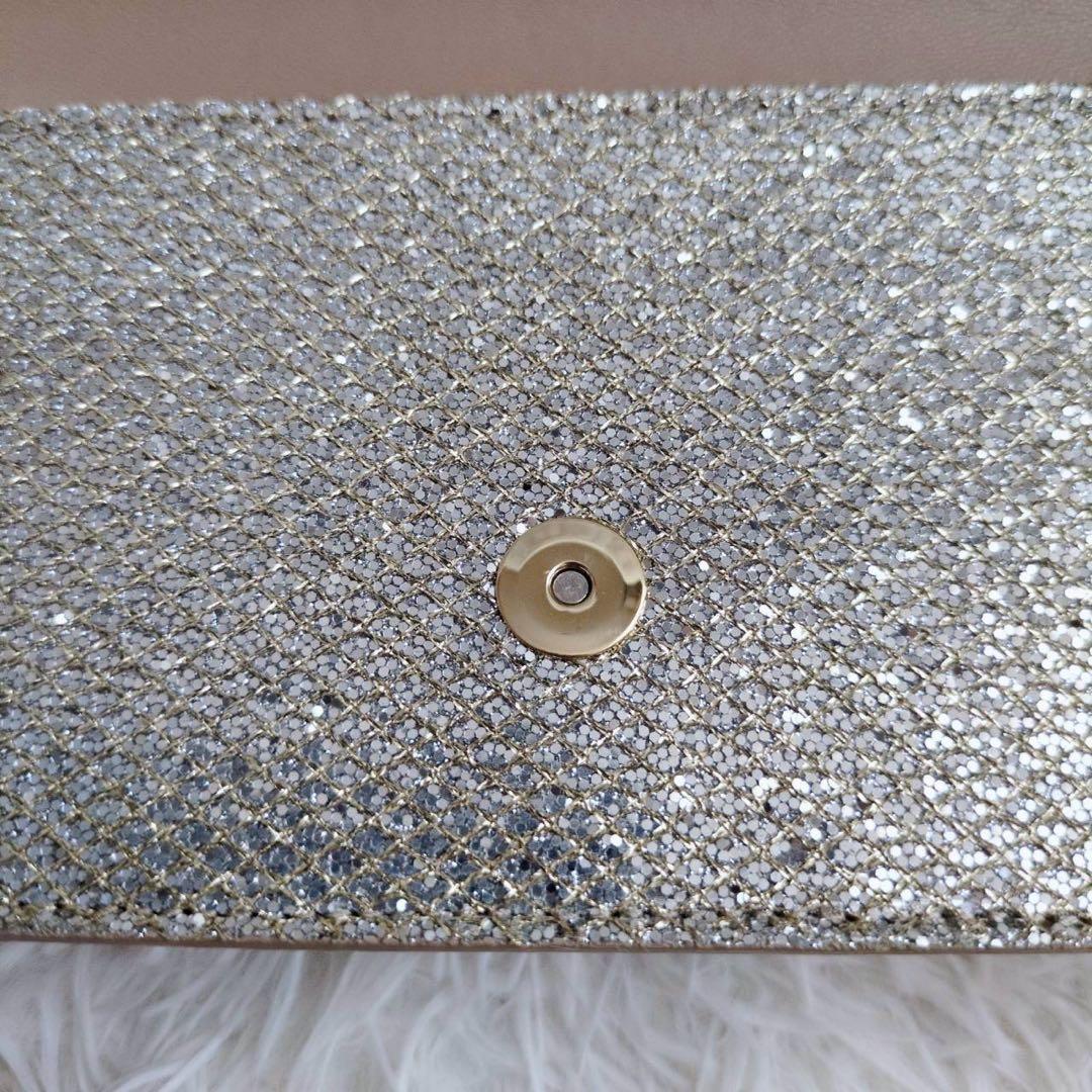 ジミーチュウ スパンコール グリッター シャンパンゴールド パーティーバッグ