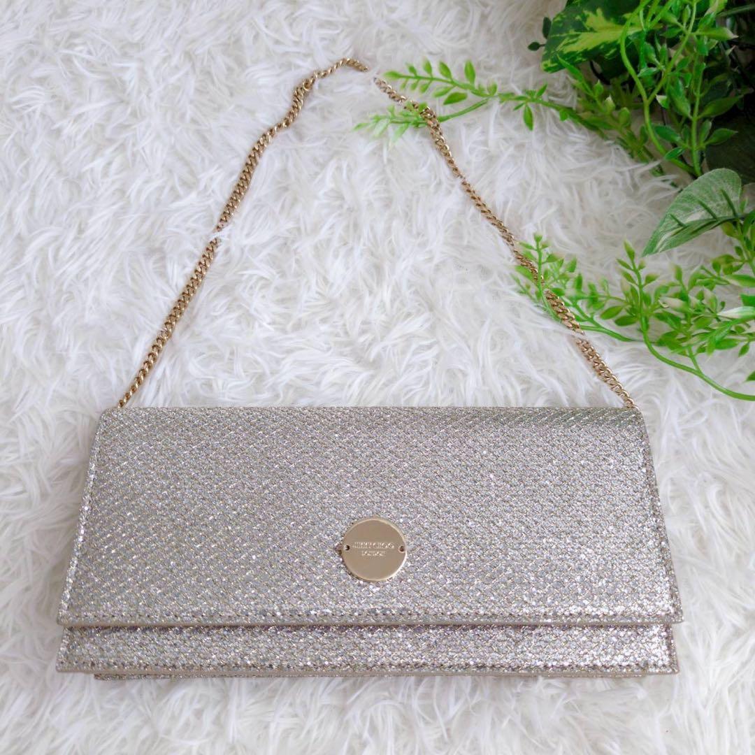 ジミーチュウ スパンコール グリッター シャンパンゴールド パーティーバッグ