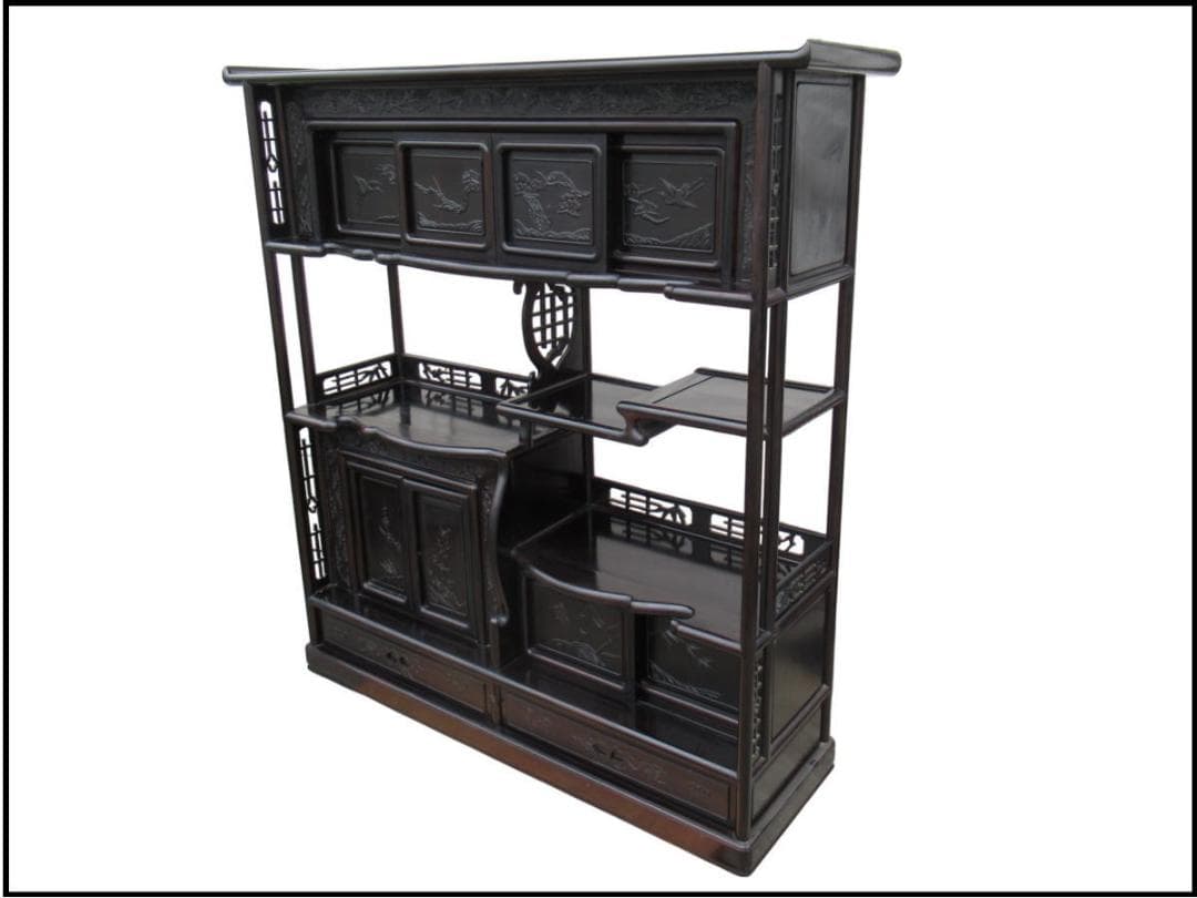 ■071201-055■飾り棚■茶棚■紫檀/黒檀■現状■ □071201-055□飾り棚□茶棚□紫檀/黒檀□現状□