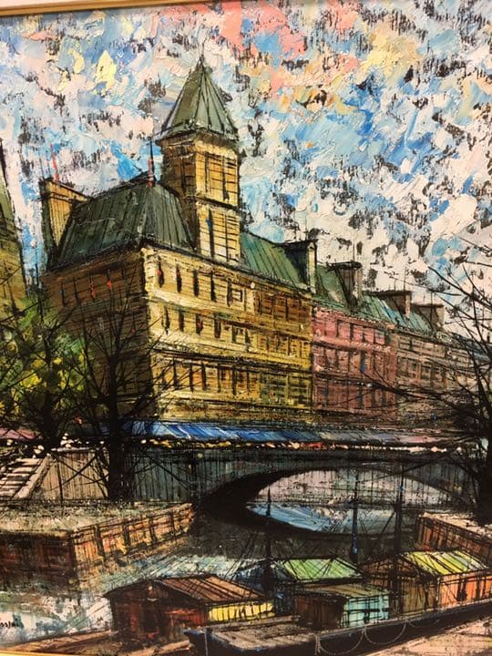 油絵手書き原画  ベニスの運河  イタリア画家バツシーニ作品大作