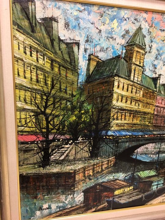 油絵手書き原画  ベニスの運河  イタリア画家バツシーニ作品大作