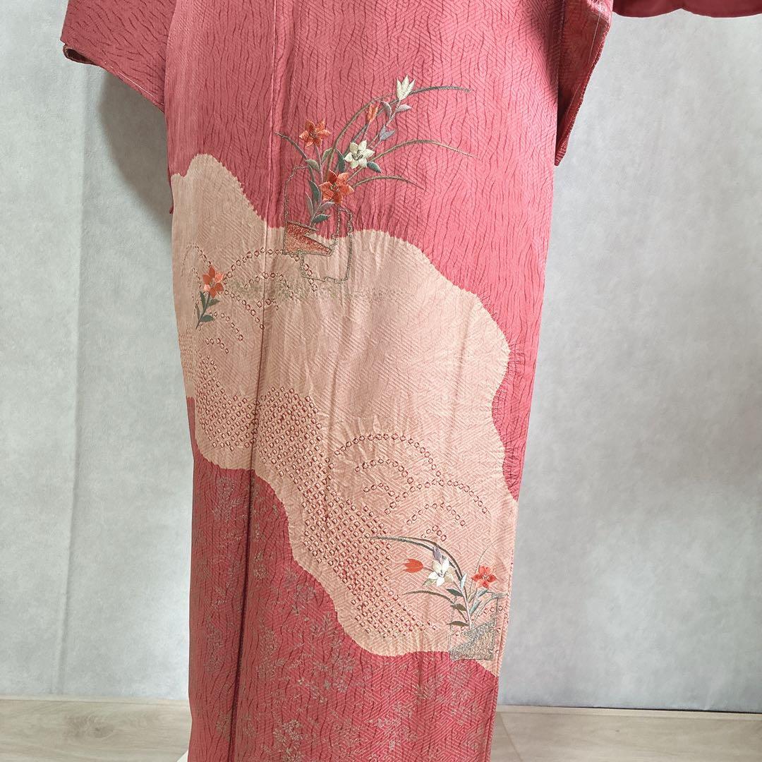 訪問着 フルセット 着物 トールサイズ しつけ糸付 正絹 刺繍 絞り 花