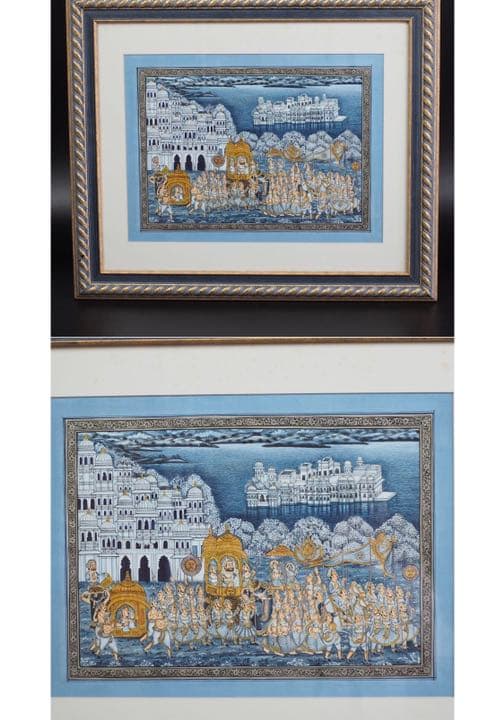 送料無料 イタリアローマ購入 肉筆絹本細密絵画 西洋骨董