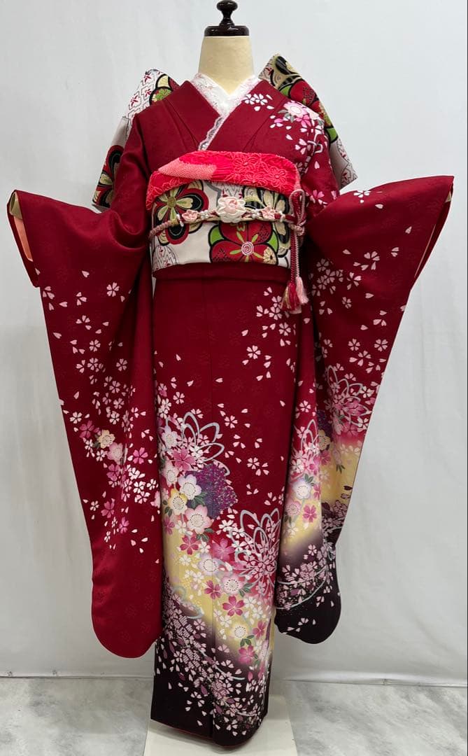 振り袖 フルセット 金彩加工 刺繍入り 長襦袢付 成人式 赤 641 振り袖