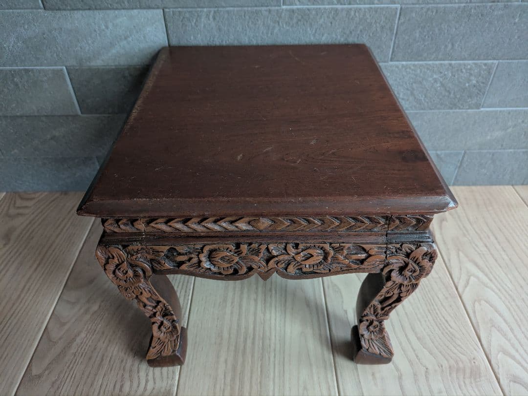 花台 木製 彫刻 飾り台 アンティーク調 アジアン家具 猫脚の通販はau