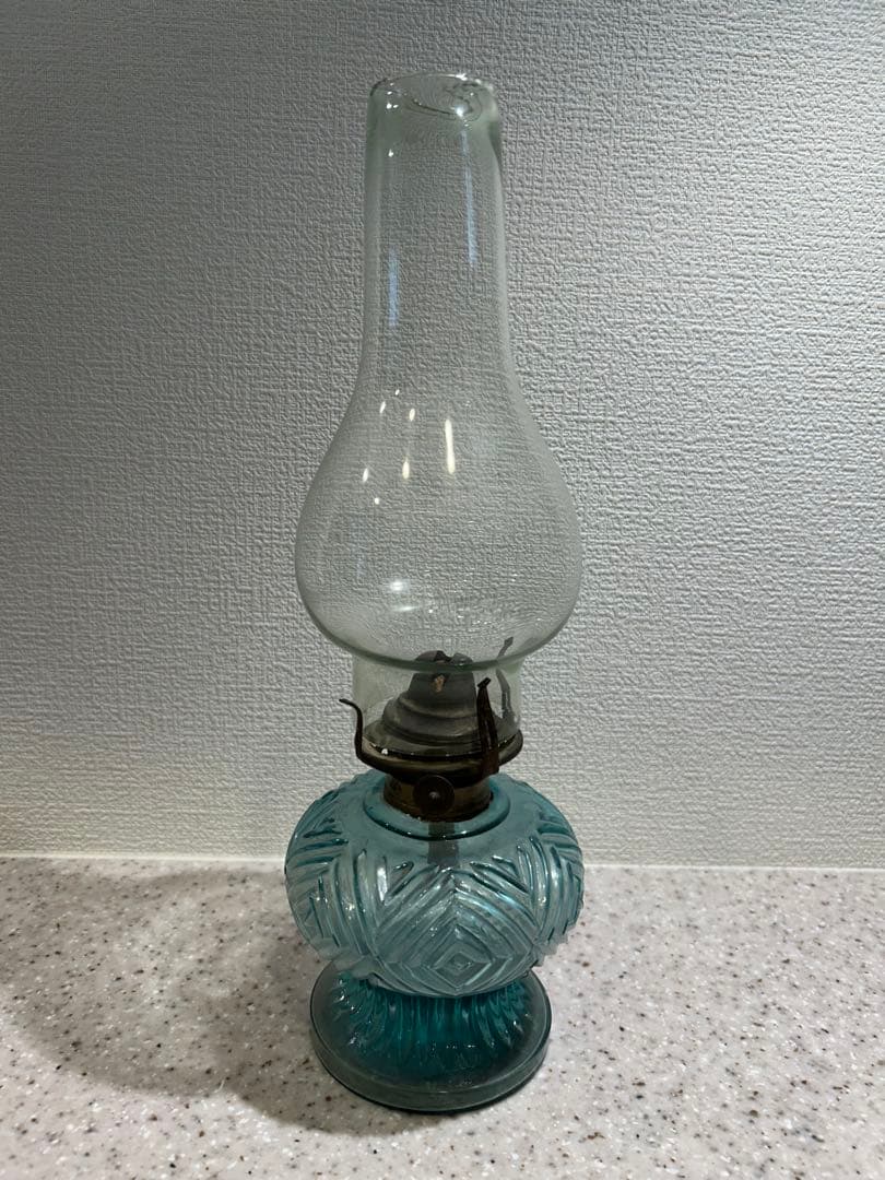 青色ガラスオイルランタン アンティーク和物ガラス骨董品 - メルカリ