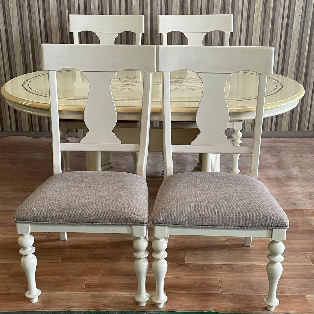 【イタリア家具風】ダイニングテーブルセット 4人掛け オーバル型 サルタレッリ風