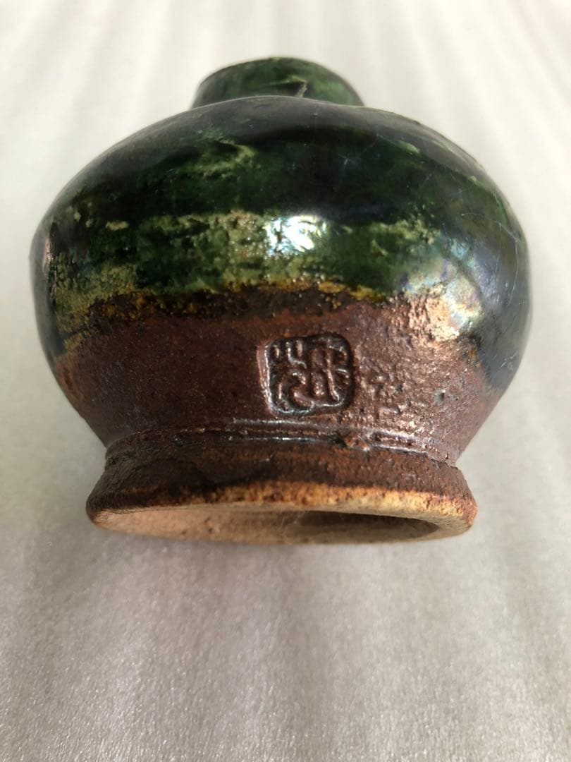 フクロウ 古織部焼 古美術 工芸品 花器 高さ約8cm 置物 インテリア