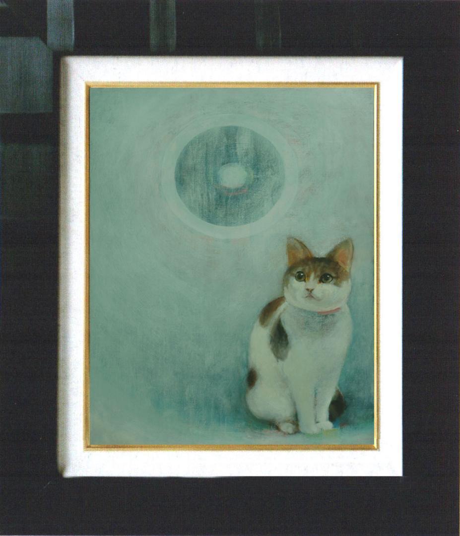 油絵 菅家令子 絵 絵画 インテリア 額付(銀) F4-091418 可愛い子猫