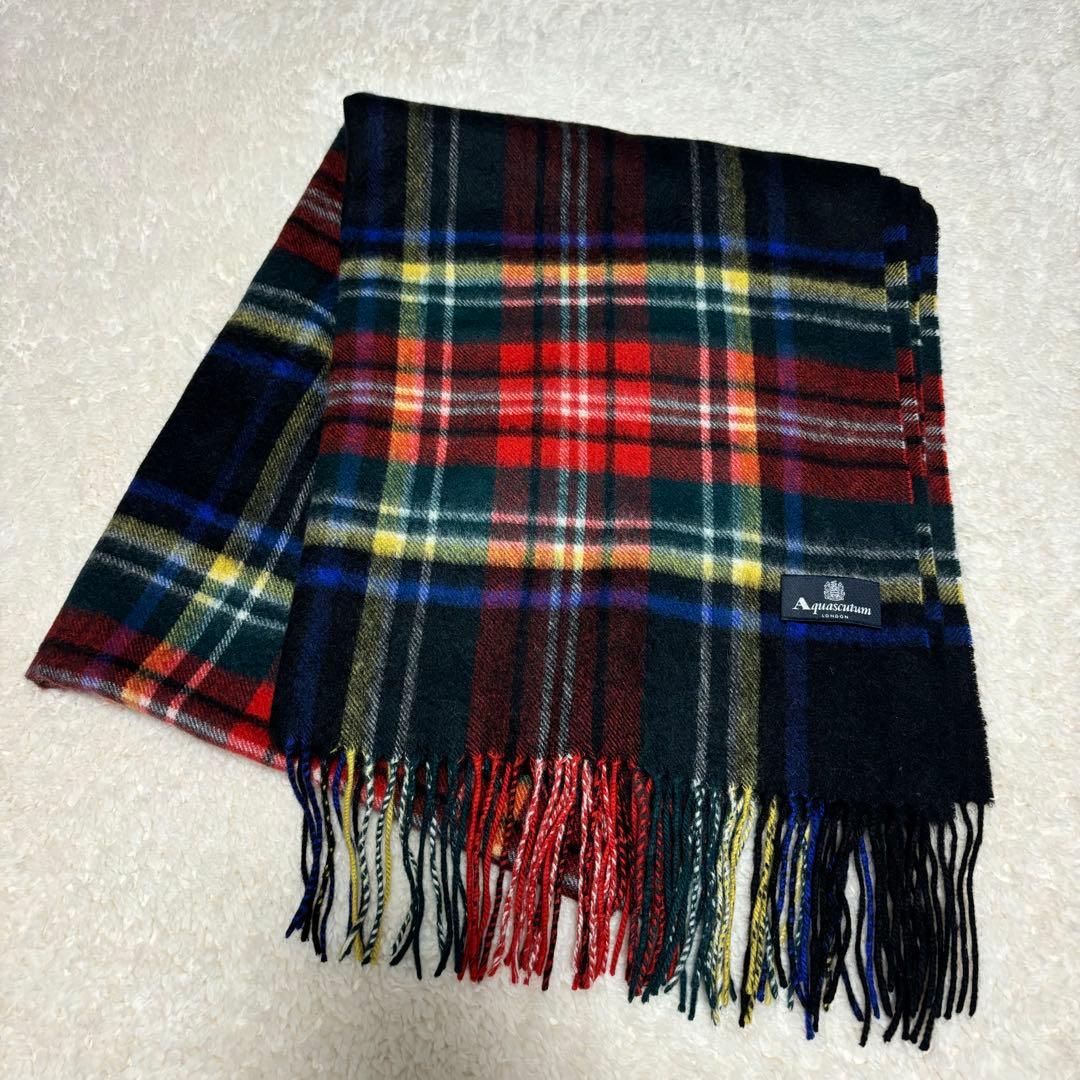 カシミヤ】アクアスキュータム ストール 大判 マフラー チェック