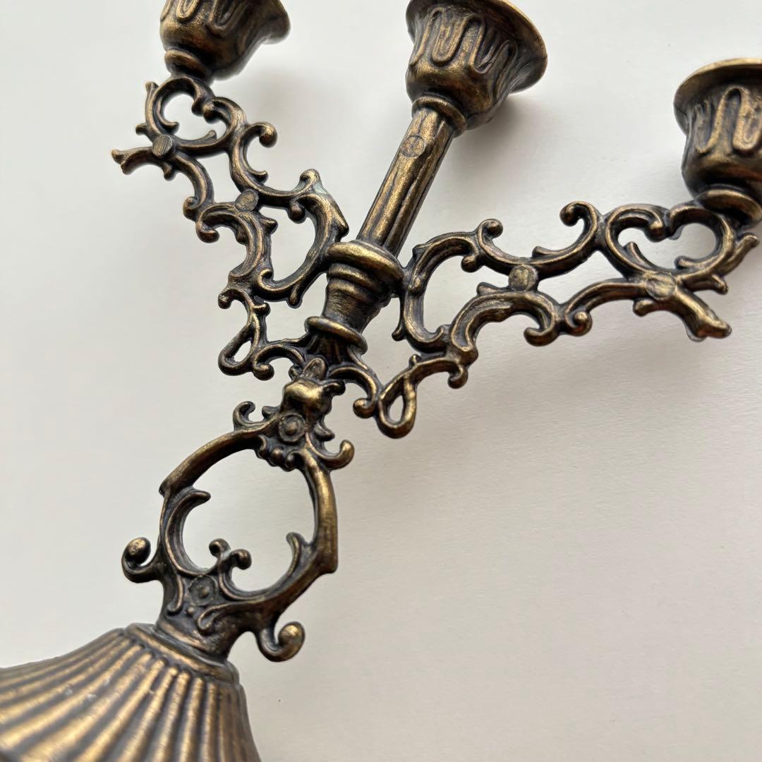 イギリス】ヴィンテージ キャンドルホルダー ブロンズ ゴールド3灯