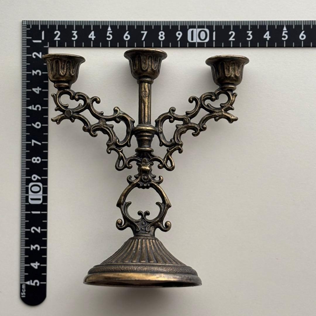 イギリス】ヴィンテージ キャンドルホルダー ブロンズ ゴールド3灯