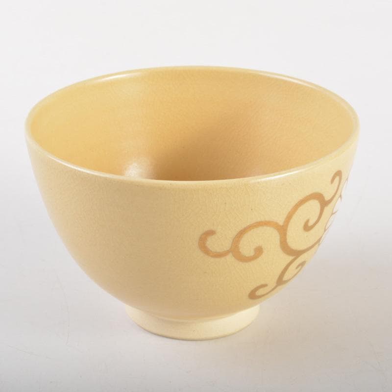 茶道具 京焼 田中香泉造 色絵金彩 菊唐草文 茶碗 共箱 N