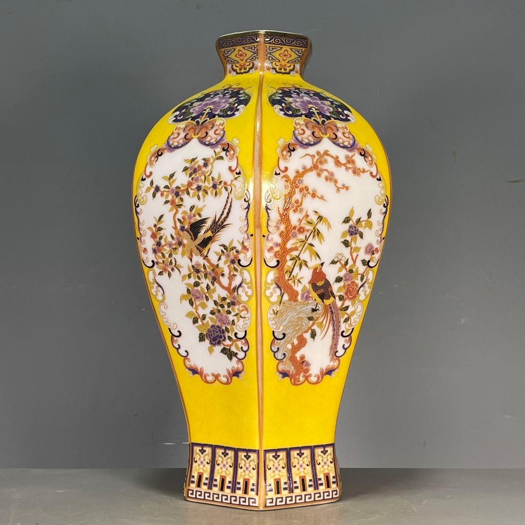 清雍正琺瑯彩花鳥図紋賞瓶 景徳鎮 陶磁器 装飾品 現代工芸品 美術品 置物