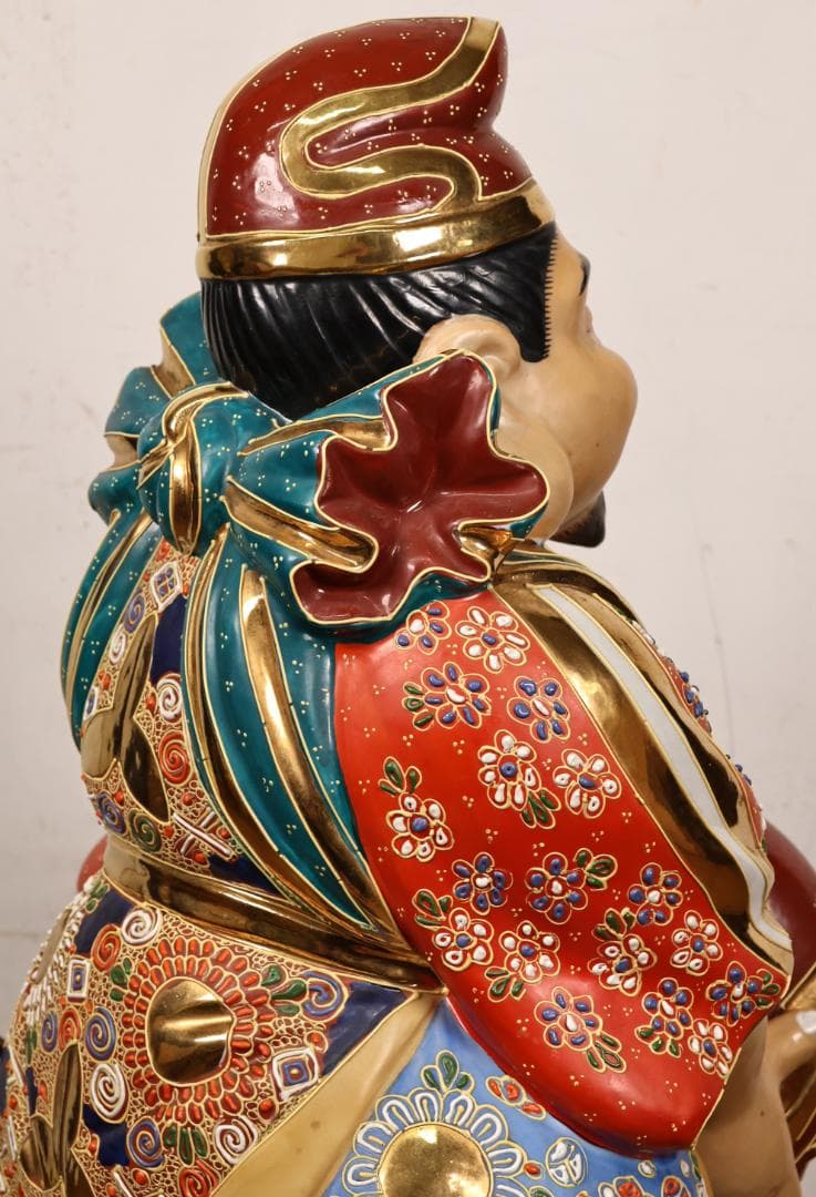 九谷焼 峰光 銘 色絵金彩 恵比寿像 七福神 置物 高さ約62cm BK125