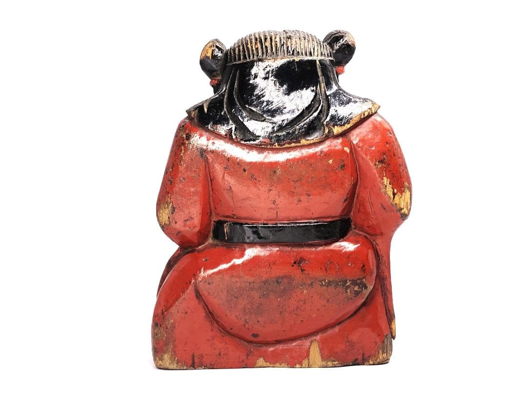 清朝木彫 】 巻物を見せる唐人 鑑賞ケース付き