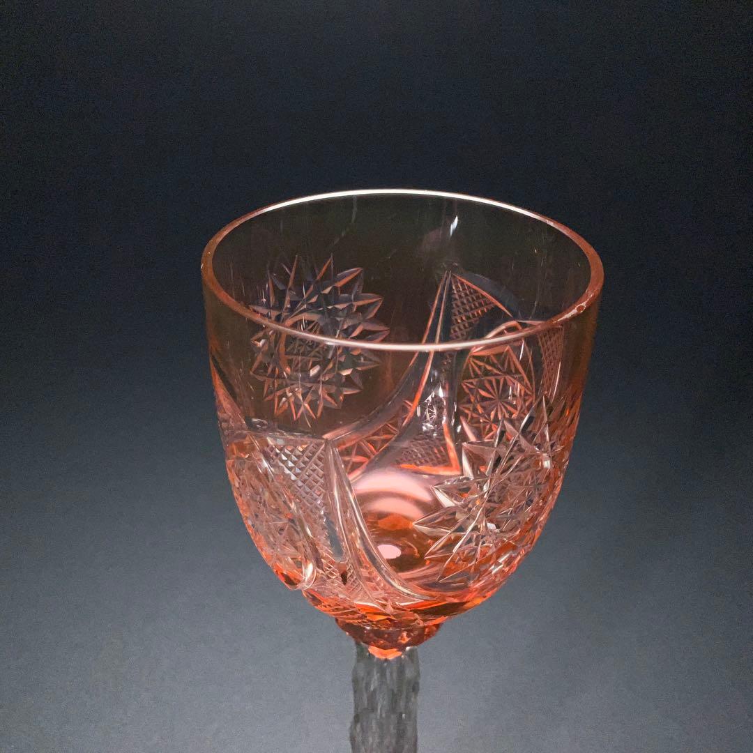 希少】アンティークグラス カットガラス 赤 ワイングラス 美品 R1332ダI
