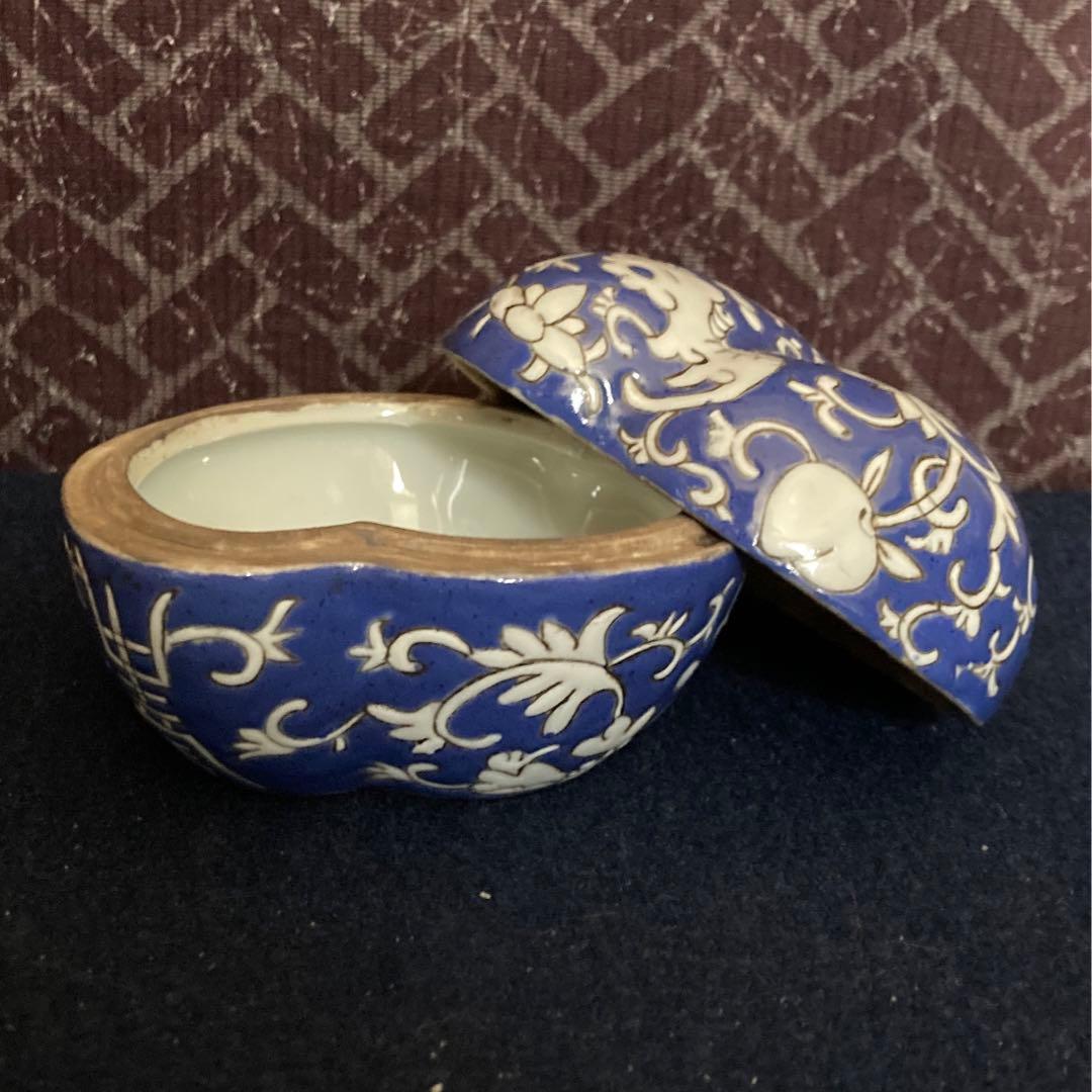 清代 同治年製 蝙蝠文合子 香合