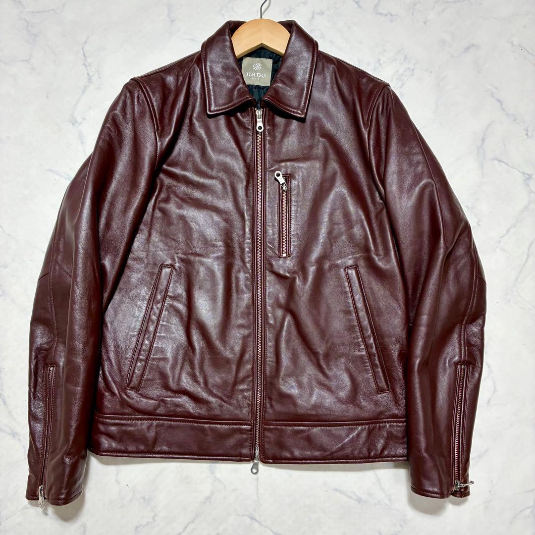 ナノユニバース ライダースジャケット シングル キルティング 羊革