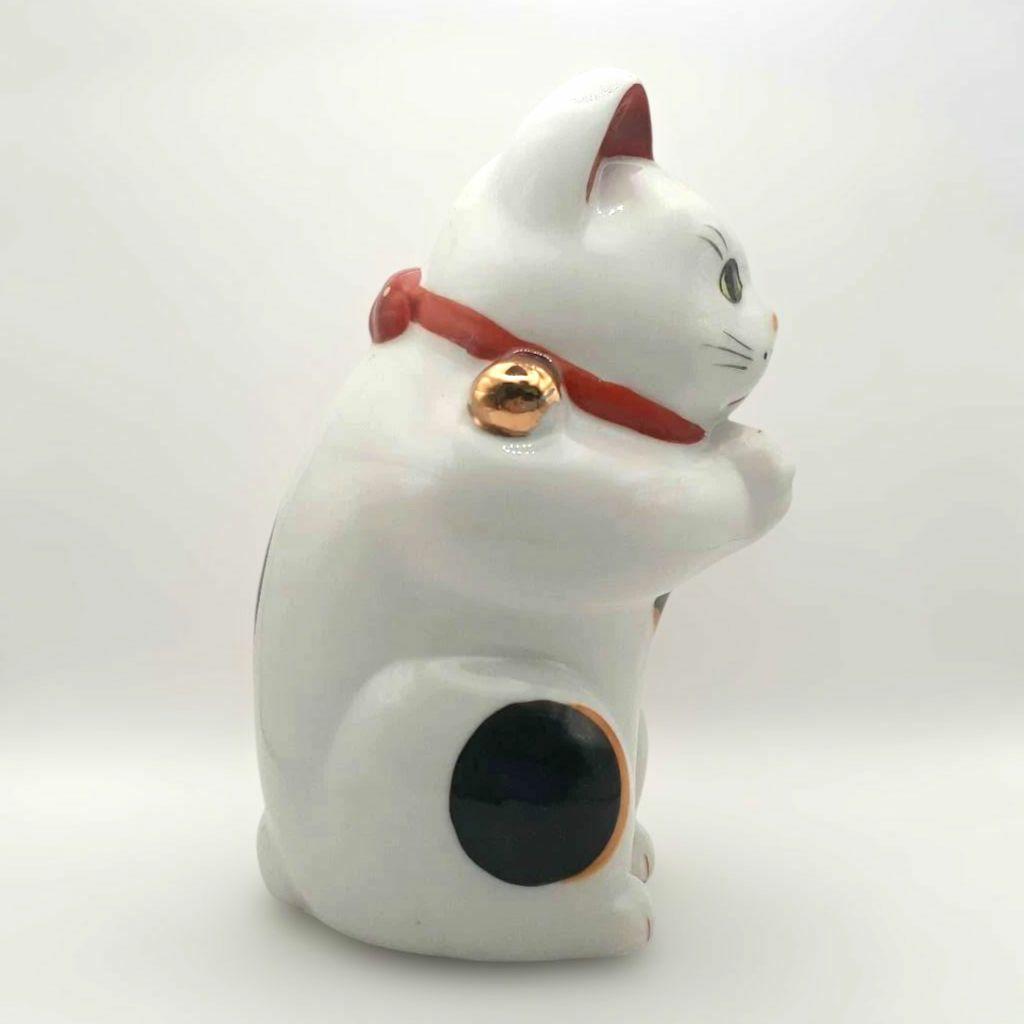 ラスト1点】瀬戸焼 赤絵お祈り猫(大) 縁起物 陶器置物 高さ12cm