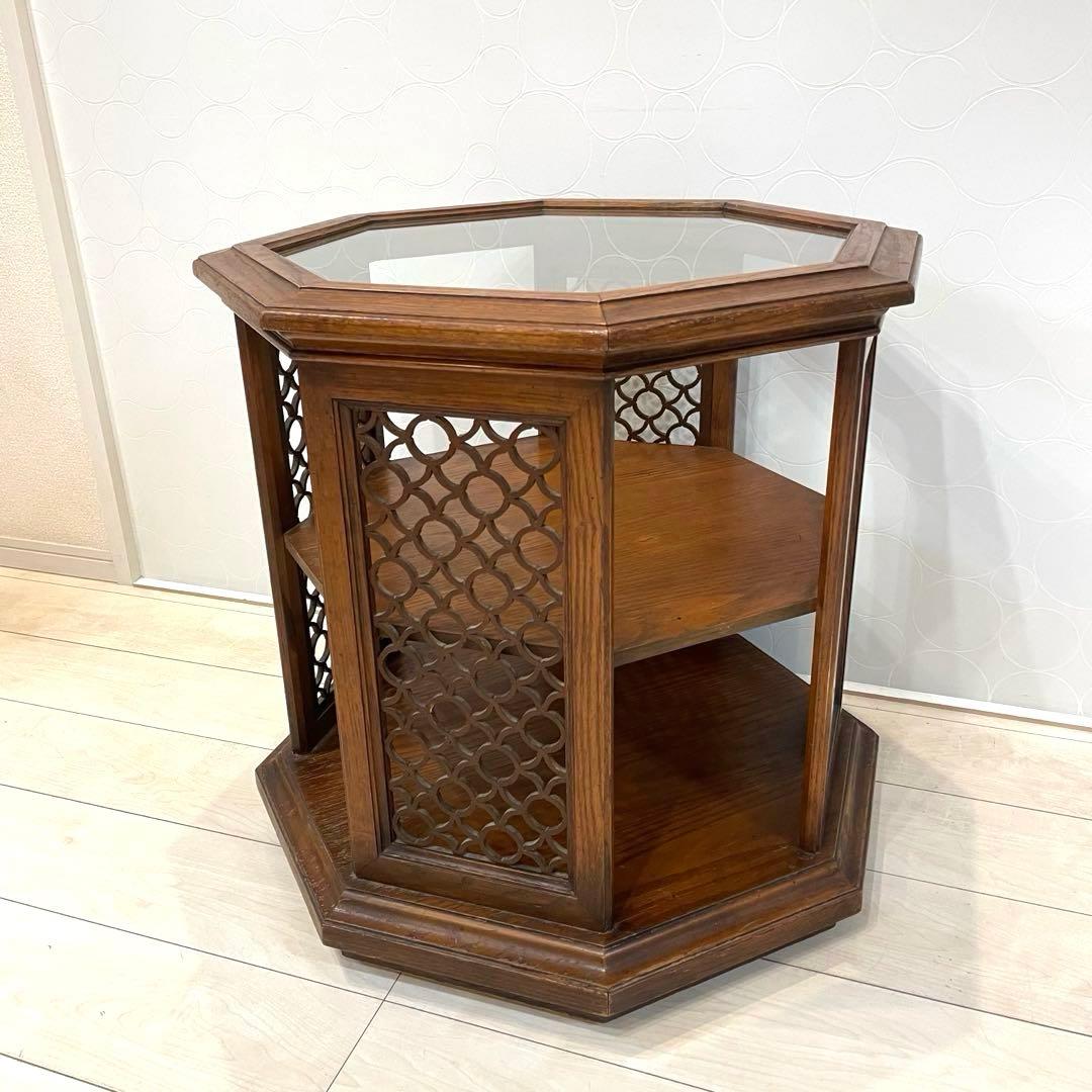 希少】八角形 ガラス天板 サイドテーブル 高級 ヴィンテージ