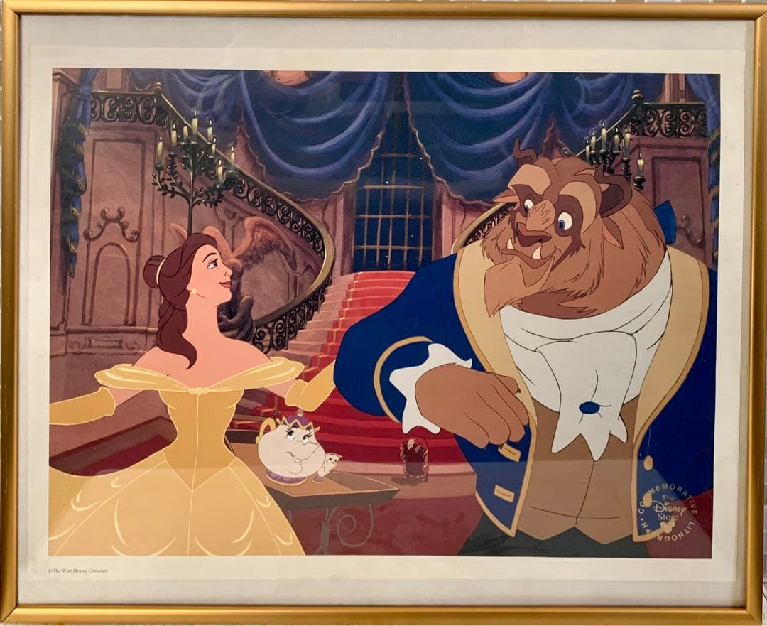 【ディズニー・リトグラフ】「美女と野獣」(アルミフレーム付き)【美品、レア】