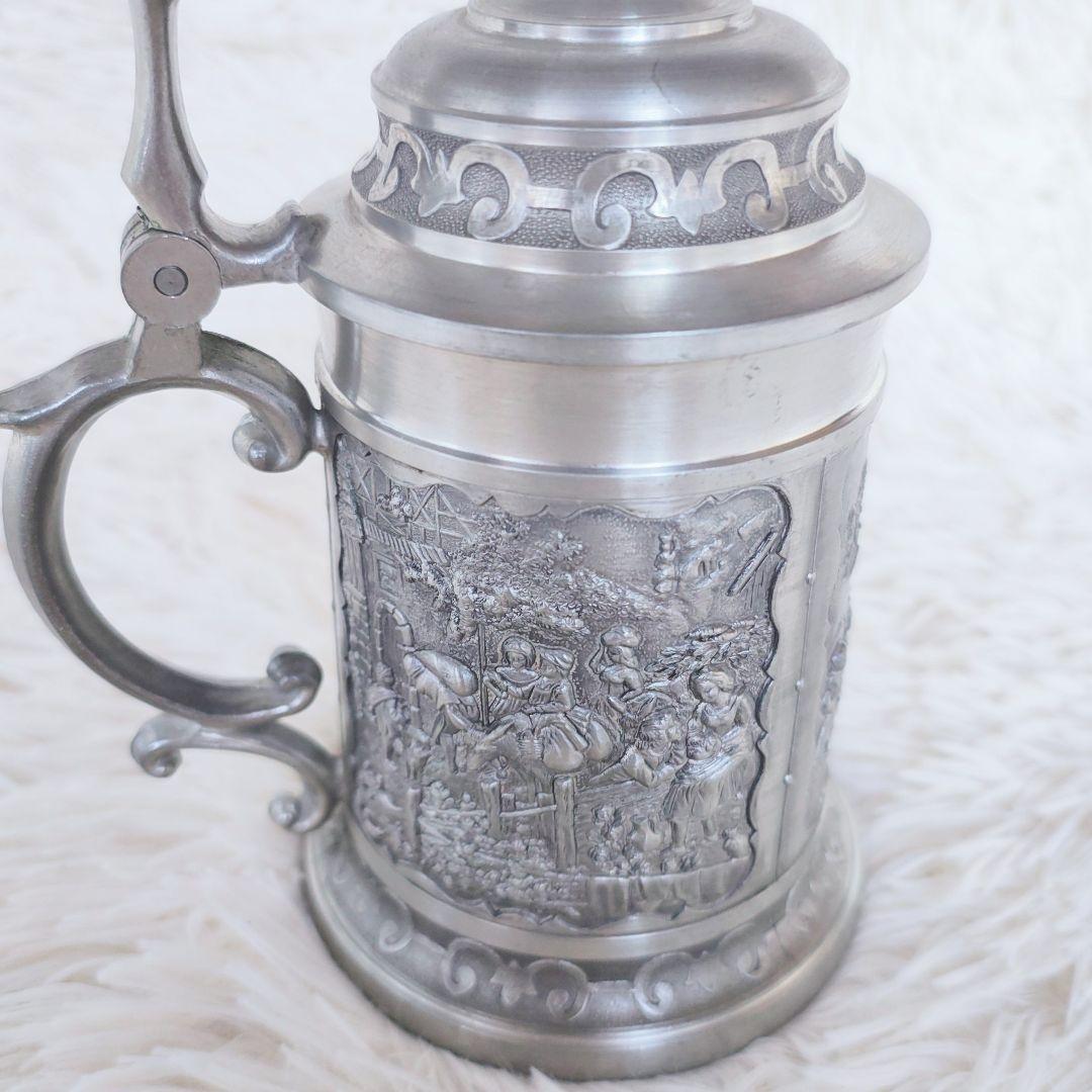 ピューター ビアマグ ビアジョッキ アンティーク ヴィンテージ 錫製 彫刻 細工