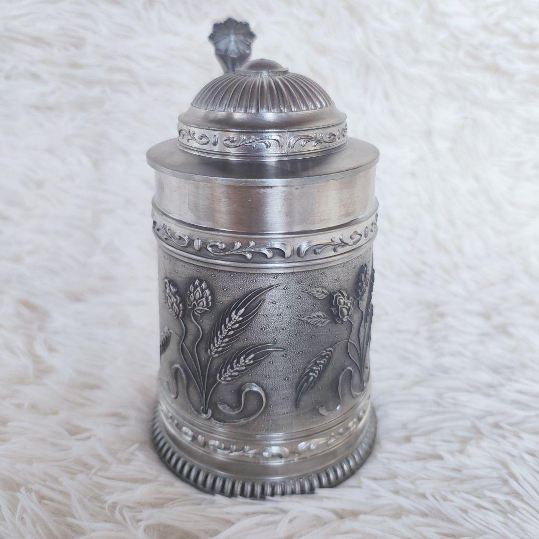 ピューター ビアマグ ビアジョッキ アンティーク ヴィンテージ 錫製 彫刻 細工