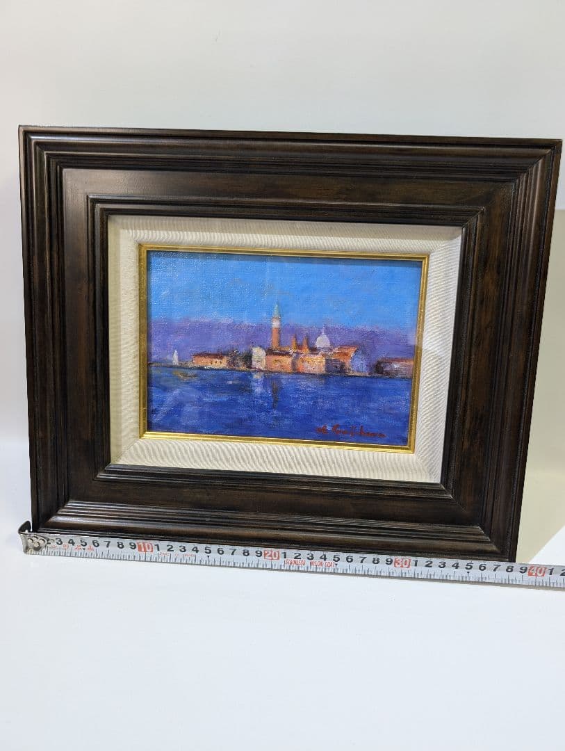 真作 洋画 油彩 藤原薫 ヴェネチア 朝陽 F0サイズ 香川県画家風景画 油彩画