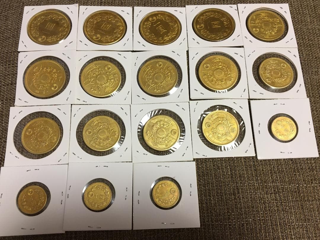 日本古銭明治一圓、十圓、二十圓金貨コインメダル18枚J433 新