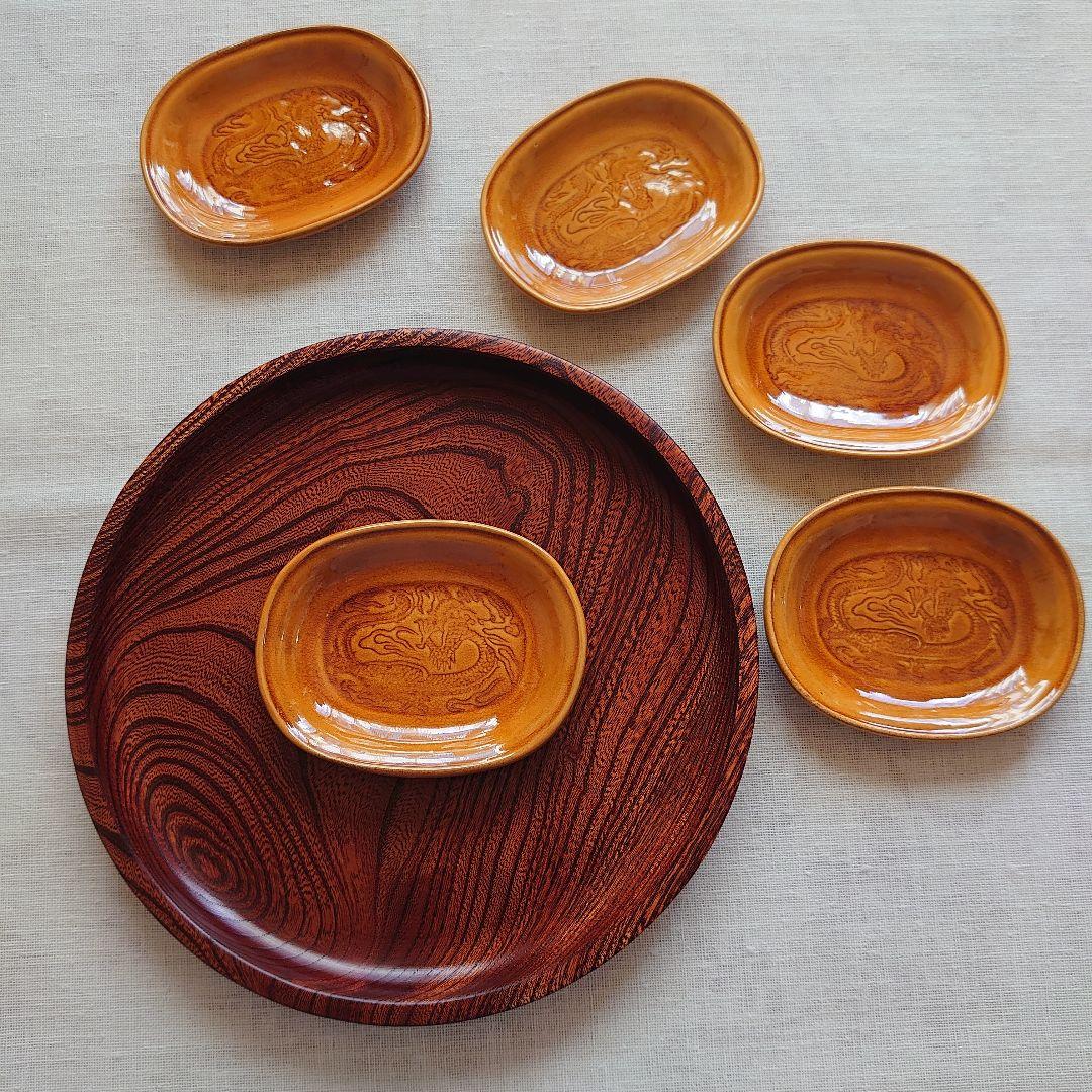 アンティーク珉平焼ピンク豆皿・小皿5枚セット アンティーク珉平焼