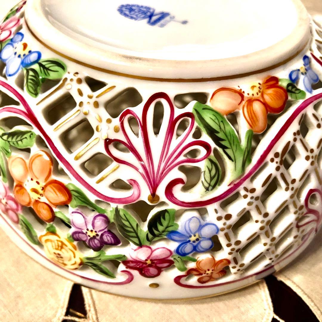 ヘレンド★特大透かしボンボニエール ★希少★17.5cm☆アンティーク金彩♪値下