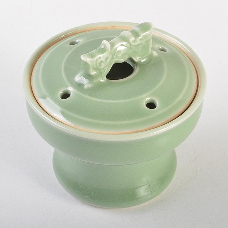 茶道具 京焼 清水焼 平安 加藤渓山作 天龍寺青磁 辰香炉 共箱 C