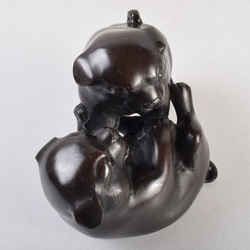 金工師 秀山作 鋳銅 戯れる子犬 置物 共箱 M R9214 - メルカリ