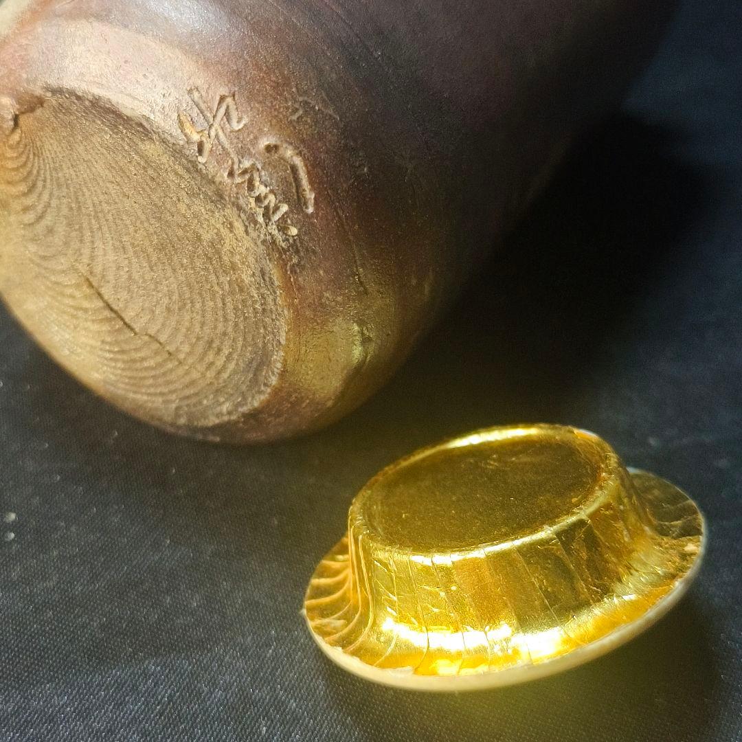 茶道具 備前焼茶入 肩衝茶入 市野信水造 窯変茶器 縞模様蓋