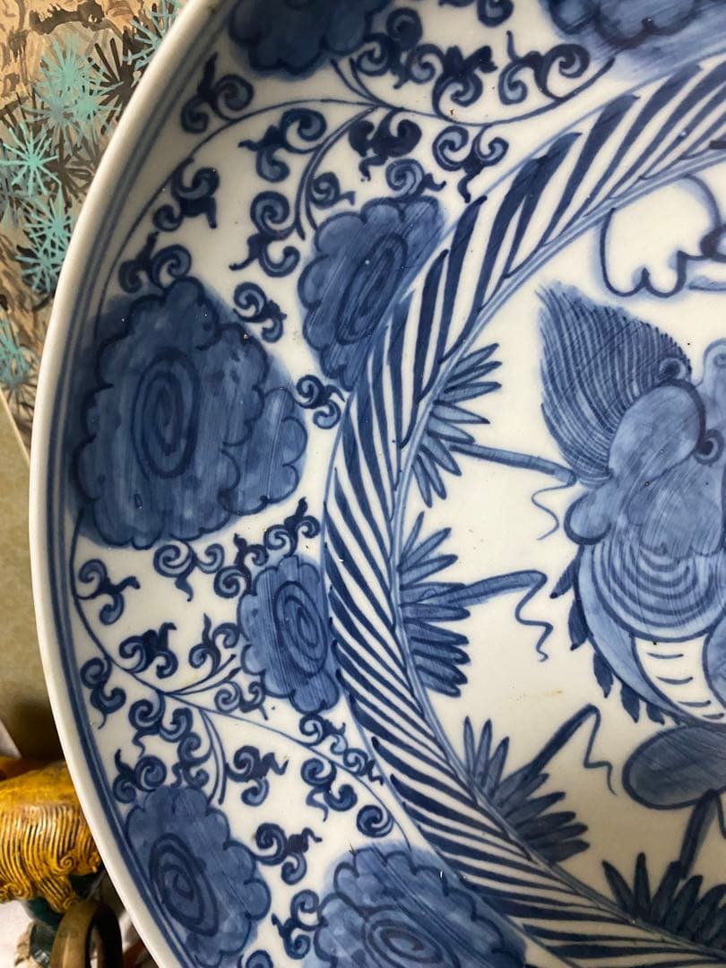 清朝 青白磁の神話的生物の皿 セット2枚