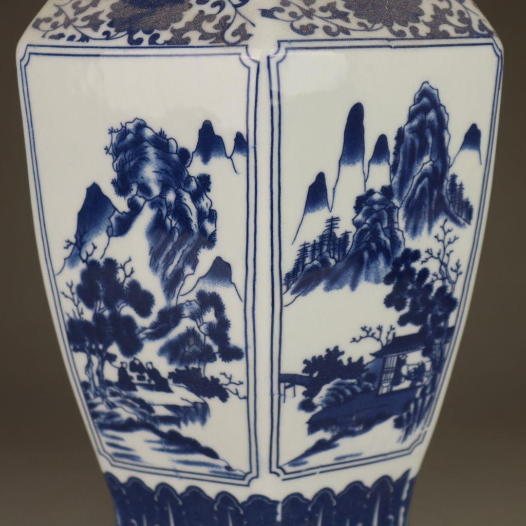 清乾隆青花人物花鳥六方賞瓶 景徳鎮 陶磁器 装飾品 現代工芸